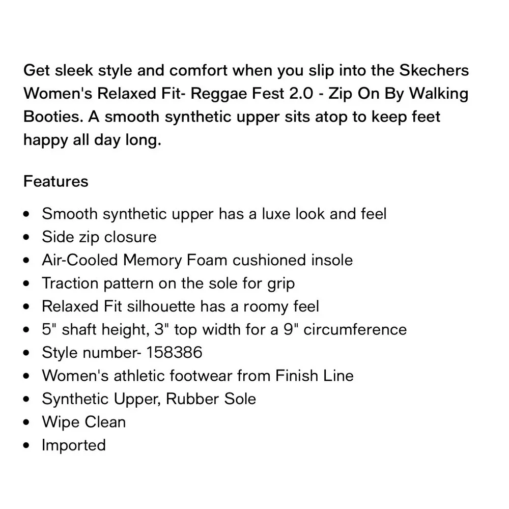 Skechers Reggae Fest Black Ankle Boots Memory Foam‎ 158386 Womens 10 Side Zip